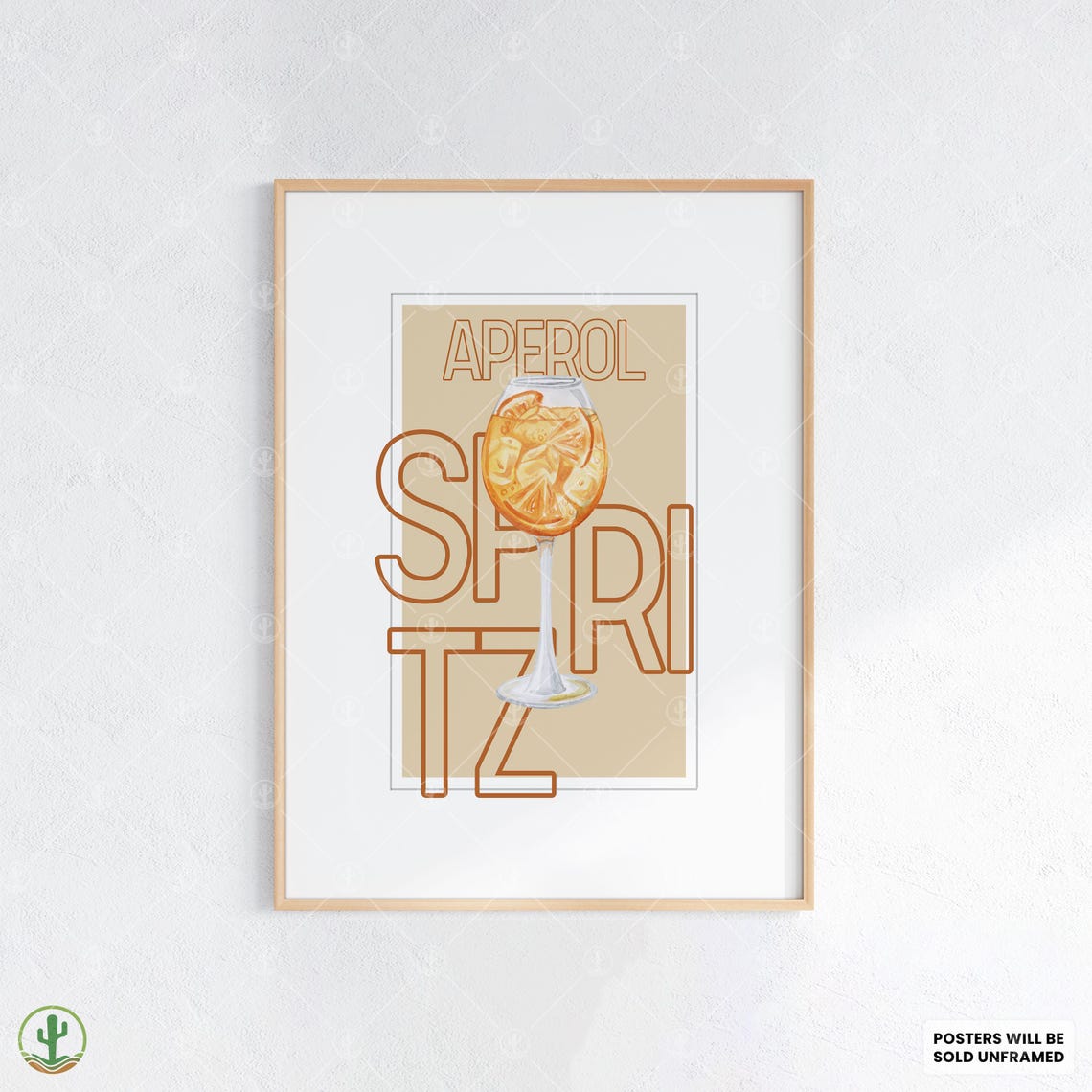 Aperol Spritz Outlined Typography Cocktail Poster Orange Bar Art