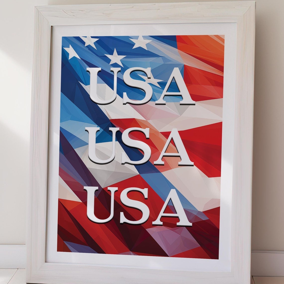 USA USA USA Patriotic Red Blue Geometric Flag Style Wall Poster - Image 2