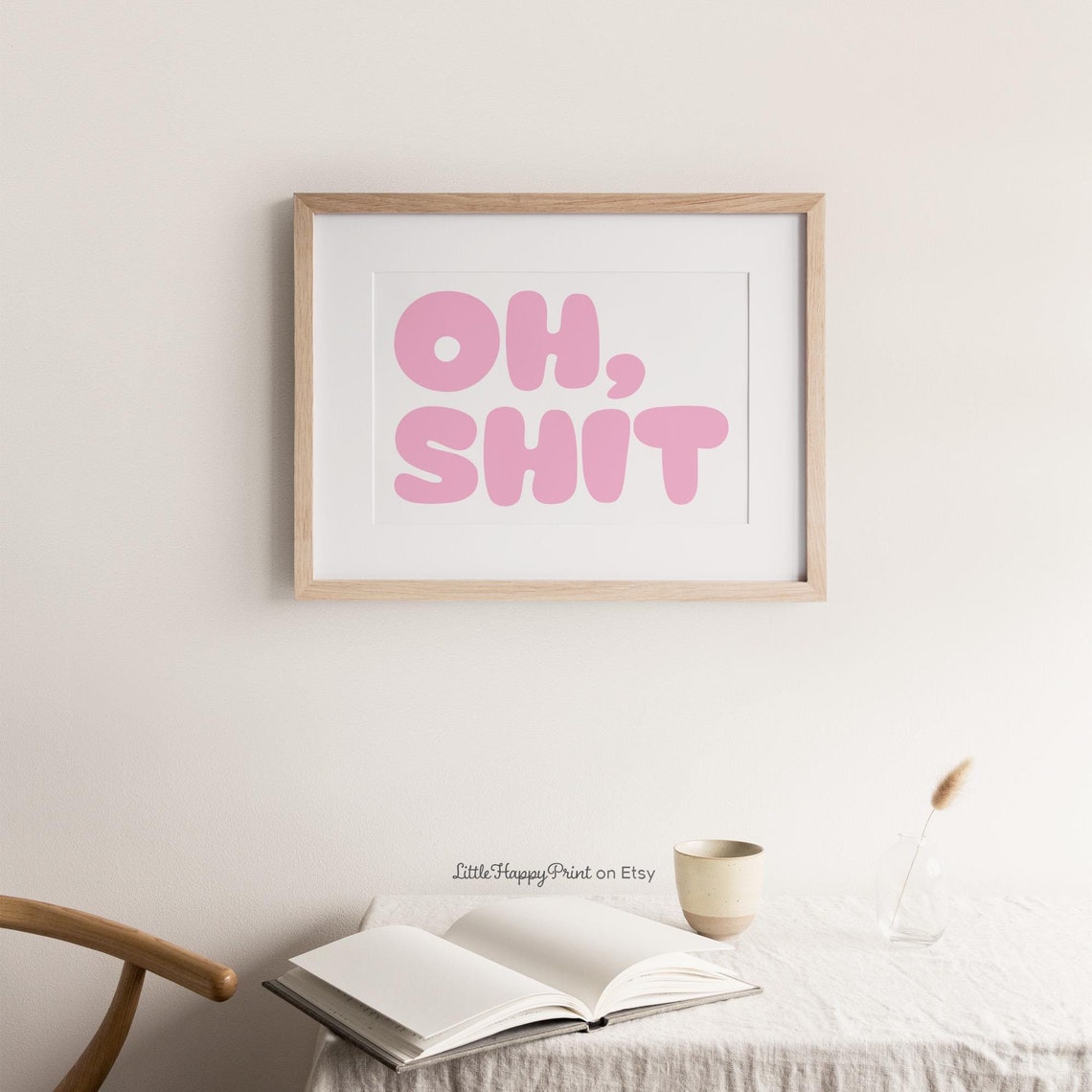 Oh Shit Pink Bubble Letter Edgy Funny Quote Typography Poster