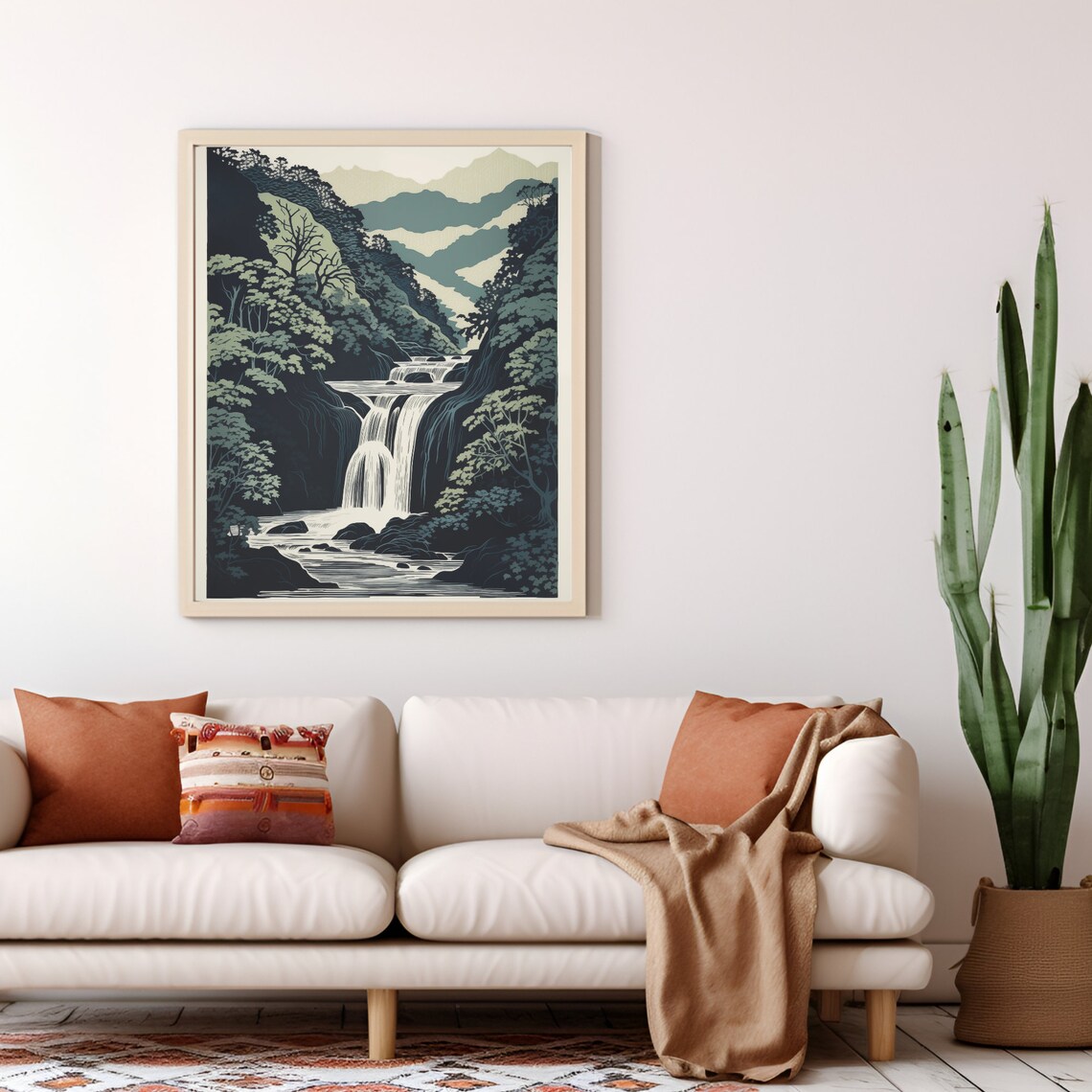 Japanese Woodblock Waterfall Poster, Tranquil Landscape - Image 4