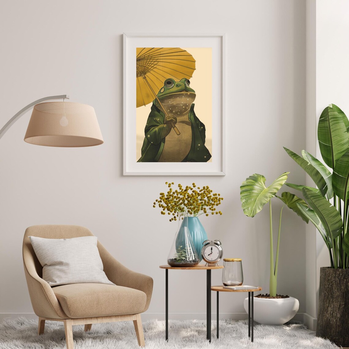Japanese Woodblock Frog With Yellow Umbrella Poster - Image 3