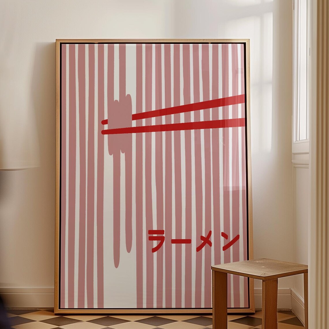 Ramen Noodle Abstract Chopsticks Red Japanese Kitchen Art Print