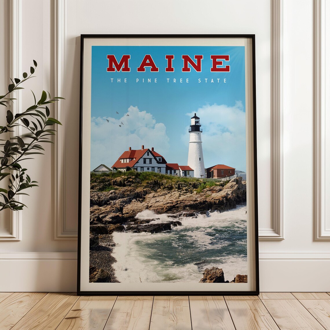 Maine Vintage Travel Poster, Portland Coast Beach Art Print