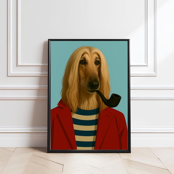 Afghan Hound Captain Art Print Funny Nautical Dog Portrait