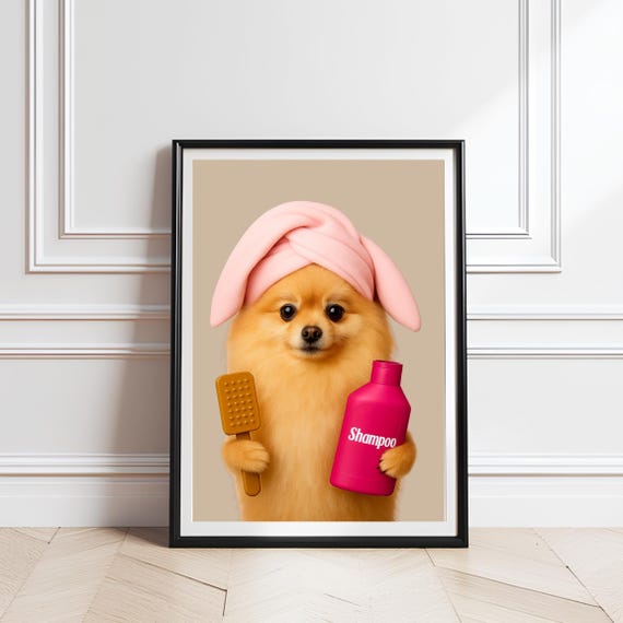 Funny Pomeranian Bathroom Print Dog Spa Day Art