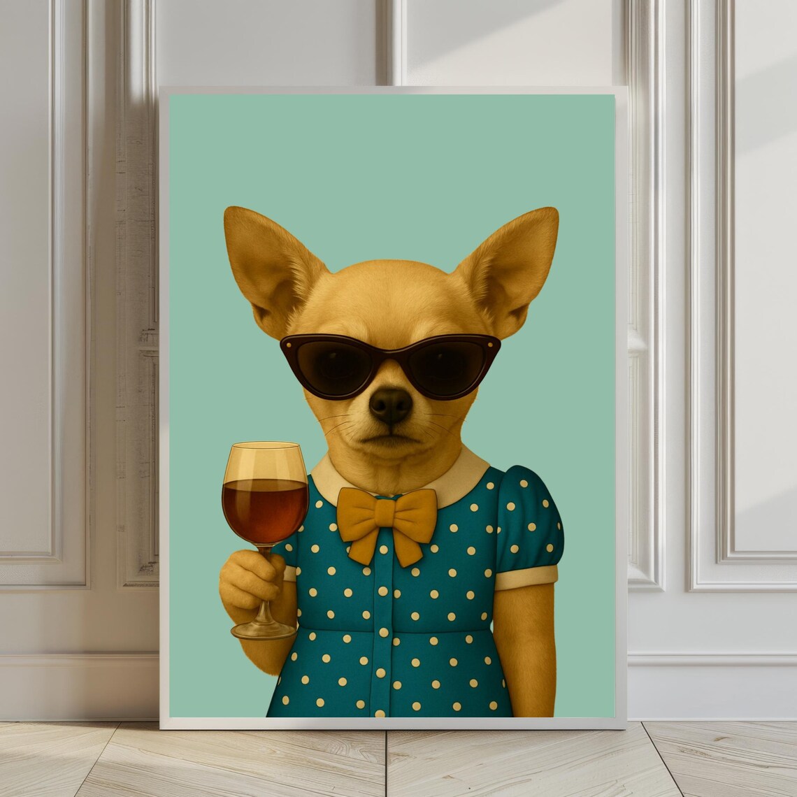 Funny Chihuahua Wine Lover Vintage Dog Mom Portrait Art Print