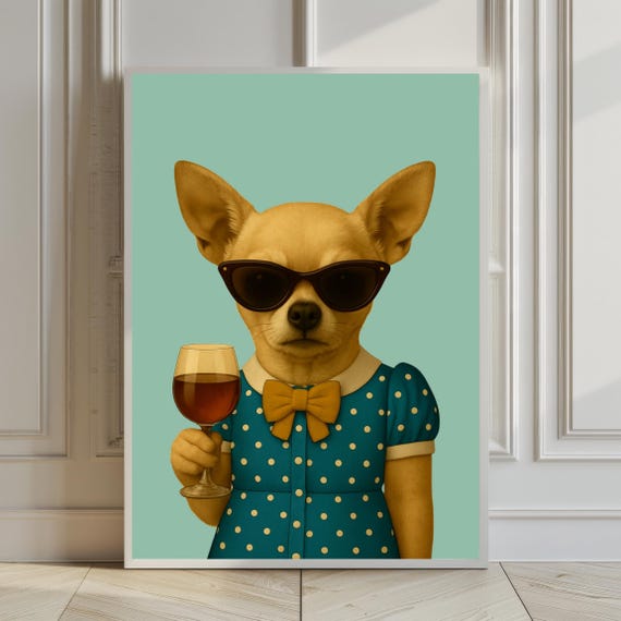 Funny Chihuahua Wine Poster Vintage Dog Mom Art
