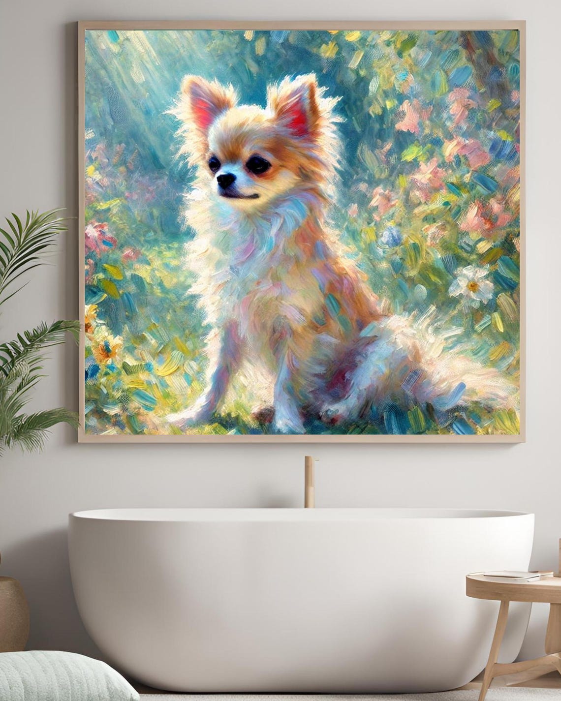 Long Haired Chihuahua Pastel Impressionist Garden Dog Portrait Poster