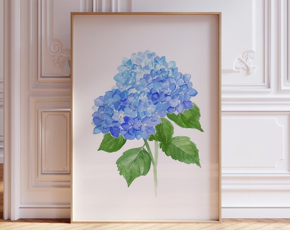 Blue Hydrangea Watercolor Botanical Coastal Grandma Flower Poster