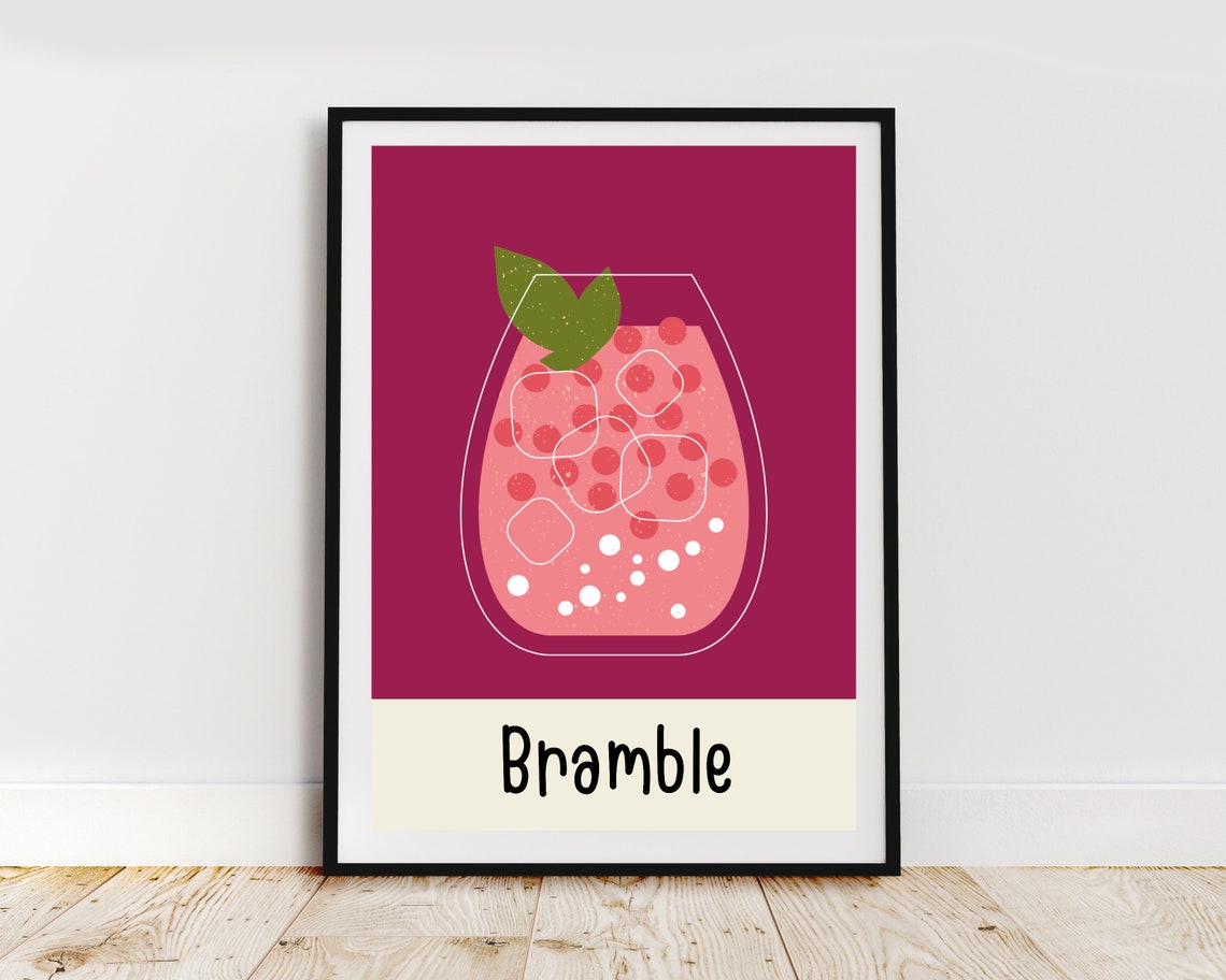 Bramble Cocktail Magenta Minimalist Kitchen Bar Drink Art Poster - Image 2