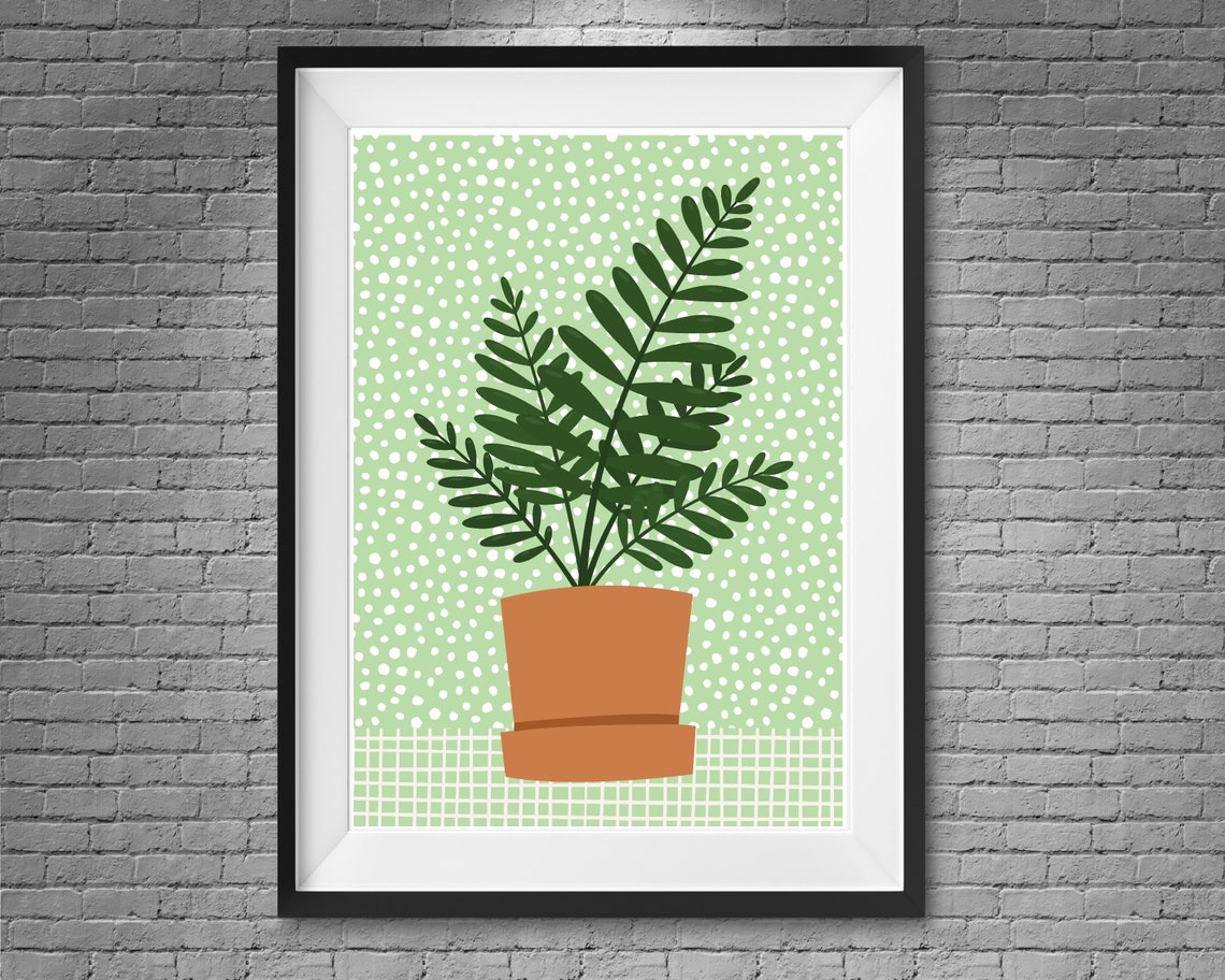 Green Fern In A Terracotta Pot On A Polka Dot Botanical Print - Image 2