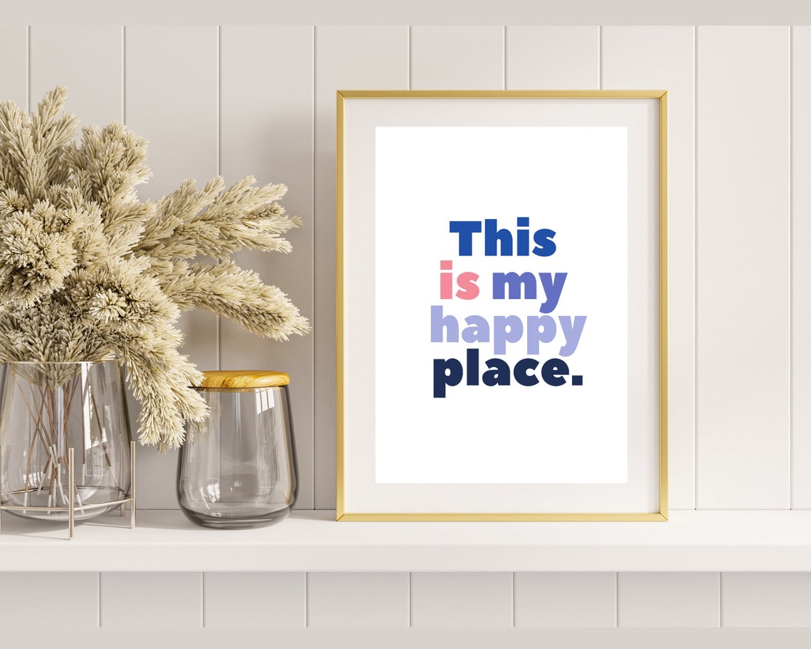 This Is My Happy Place Blue Pink Typography Quote Wall Poster - Image 2