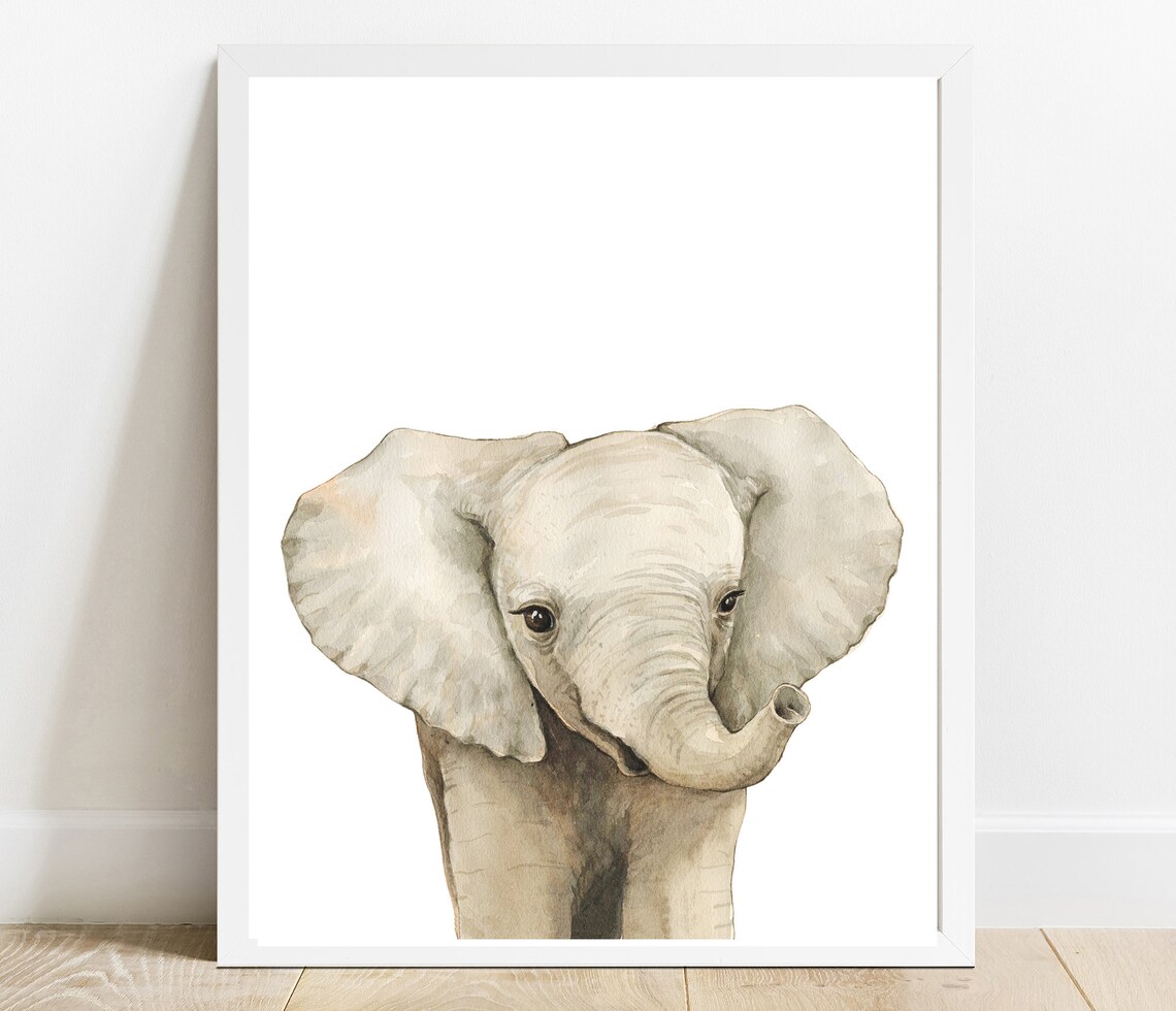 Baby Elephant Watercolor Cute Nursery Safari Animal Art Poster
