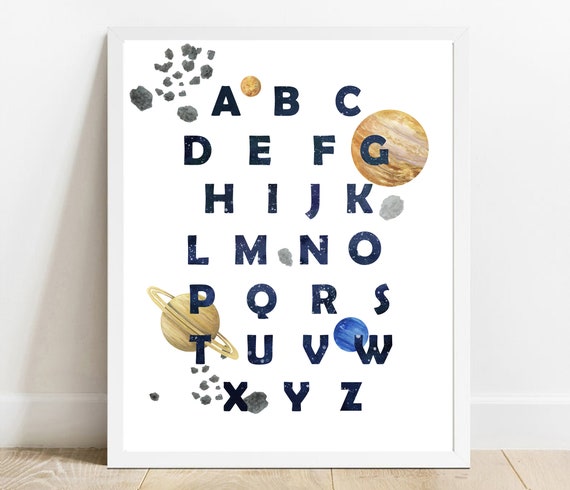 Space ABC Watercolor Alphabet Print