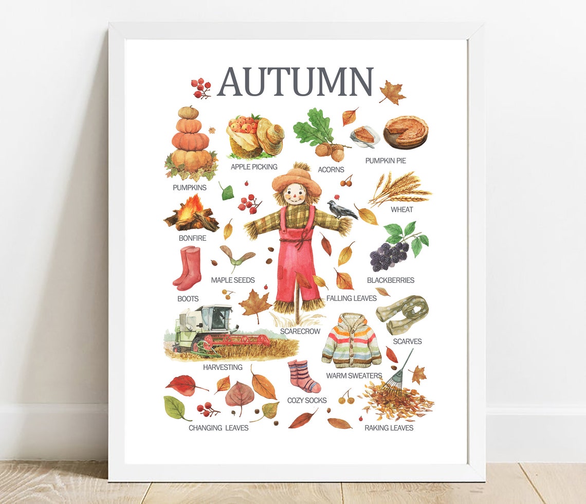 Autumn Learning Poster Watercolor Fall Harvest Decor