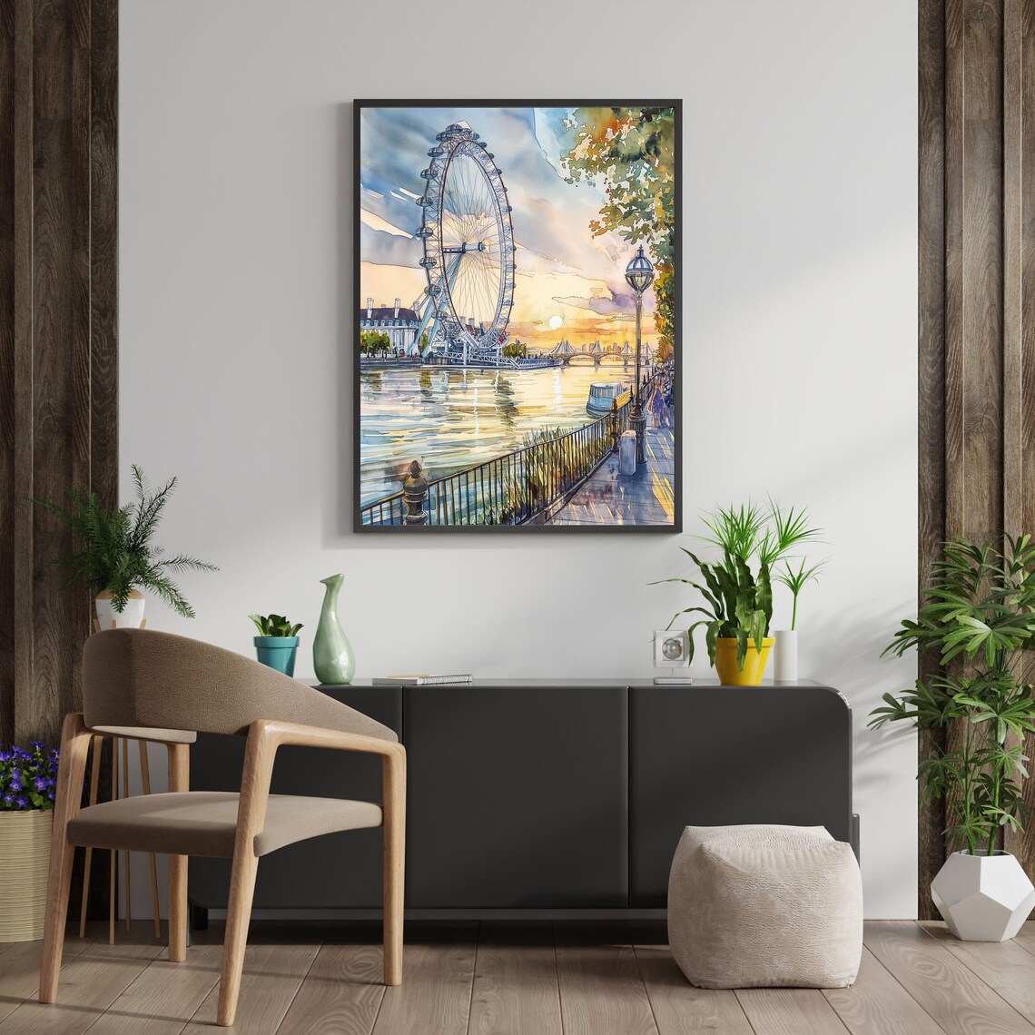 Watercolor London Eye Wall Art Travel Poster New Home Gift London Eye Travel Poster Instant England Print - Image 3