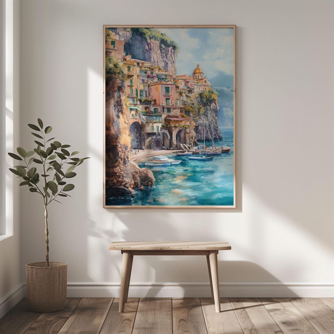 Watercolor Italy Sorrento Wall Art Travel Poster Italian Amalfi Coast Poster Italy Artwork Ocean Print Christmas - Image 2