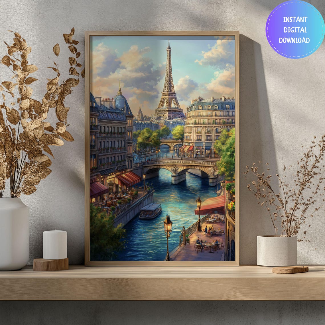 Paris Watercolor Travel Poster, Eiffel Tower Christmas
