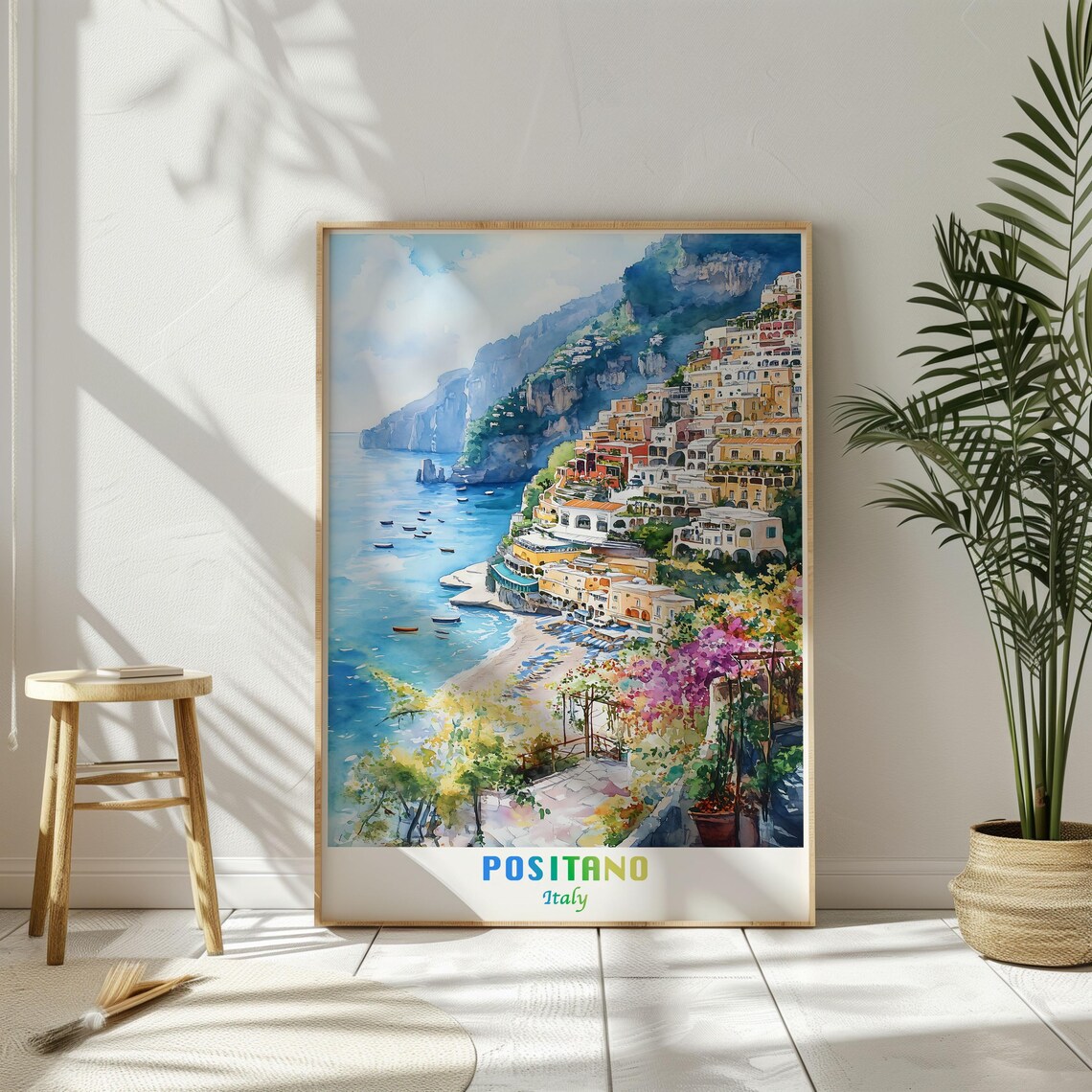 Watercolor Positano Italy Travel Poster, Christmas - Image 2