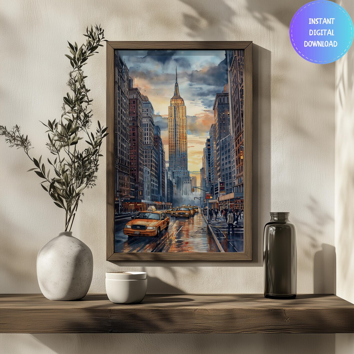 Watercolor New York City Travel Poster, Empire State Building