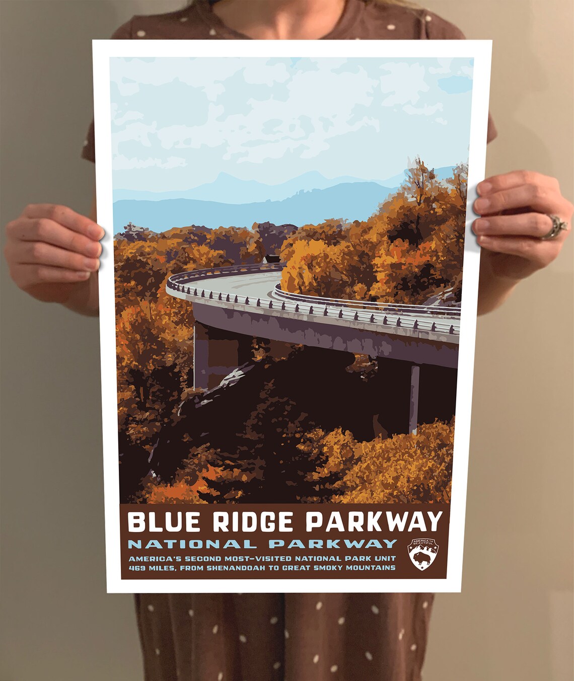 Blue Ridge Parkway Vintage Travel Poster, WPA Style - Image 2