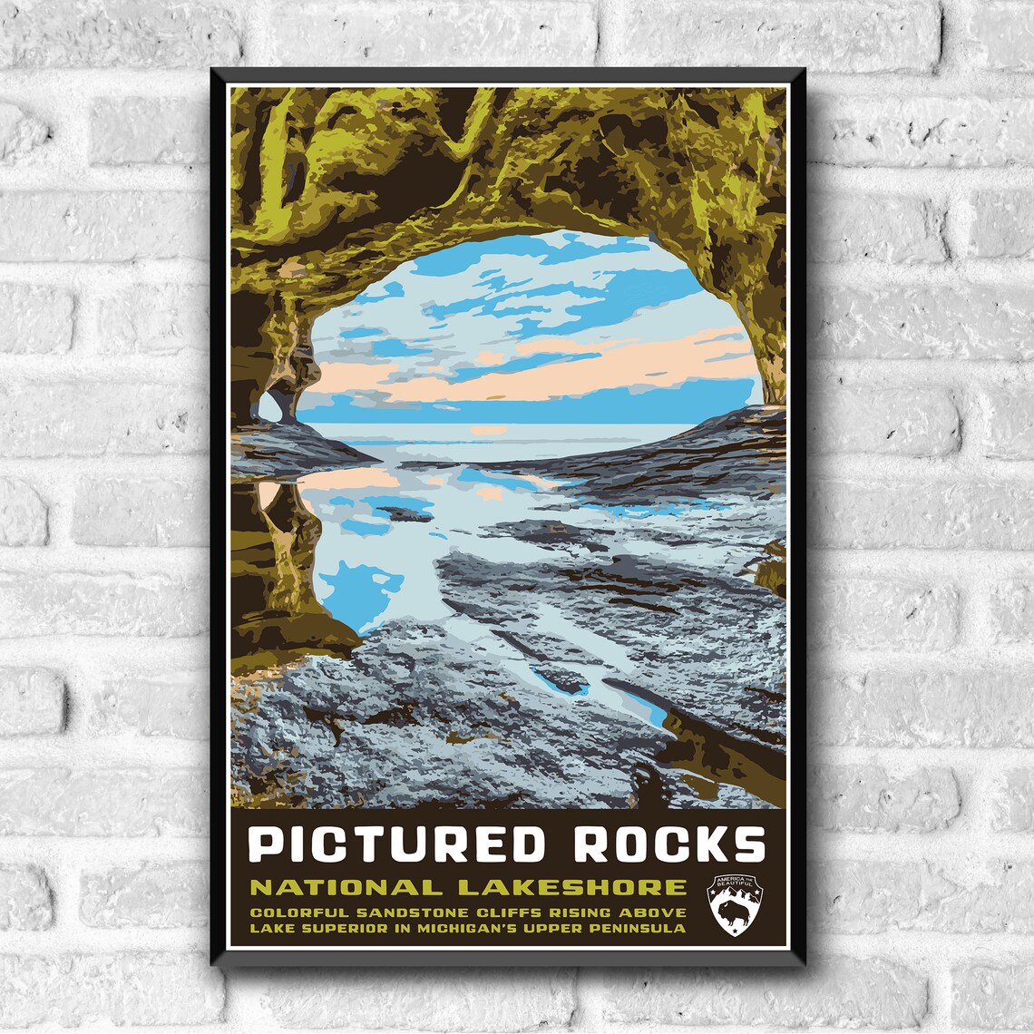 Pictured Rocks Vintage Style Travel Poster - Image 3