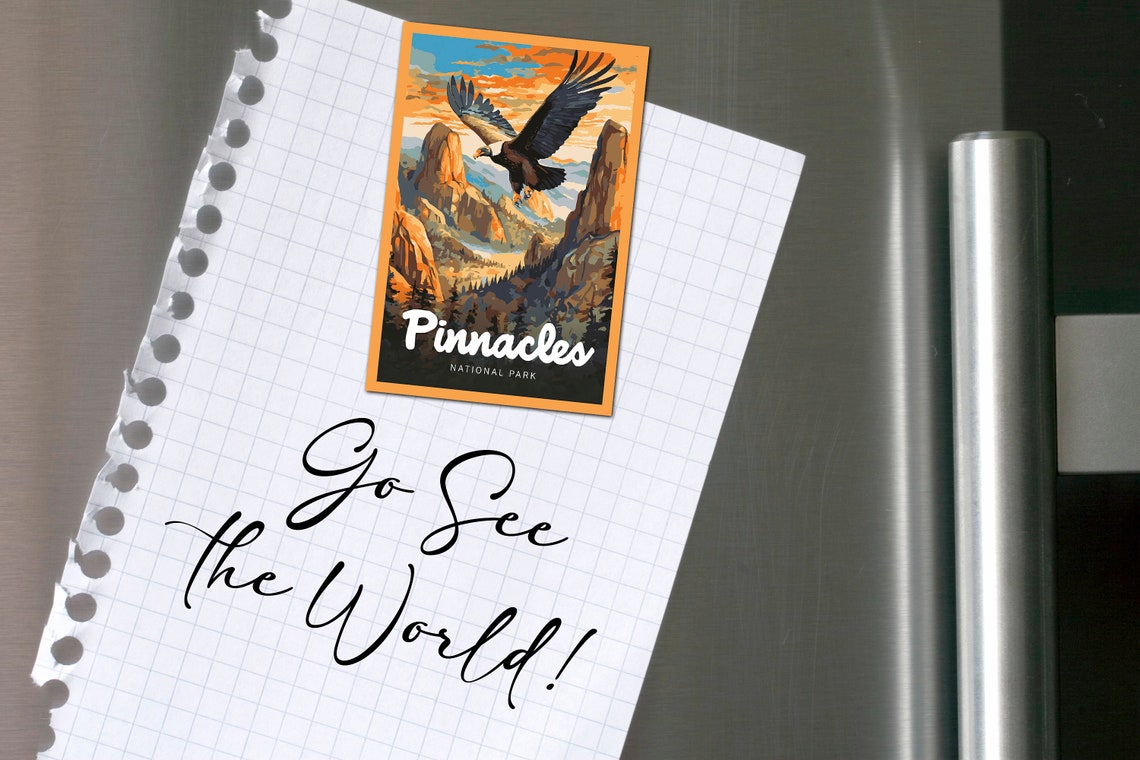 Pinnacles National Park Eagle Cliffs Retro Sunset Illustration Poster - Image 2