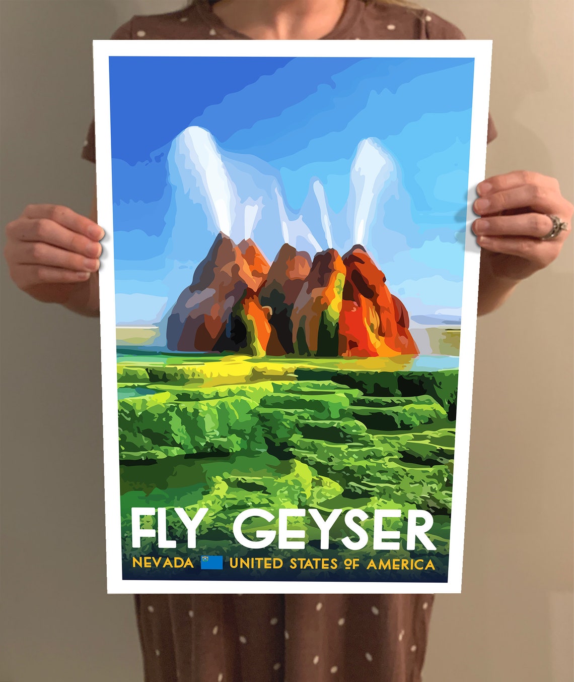 Fly Geyser Vintage Style Travel Poster 8x10 12x18 18x24 24x36 4x6 Postcard Wpa Style Nevada United States Usa Art Print - Image 2
