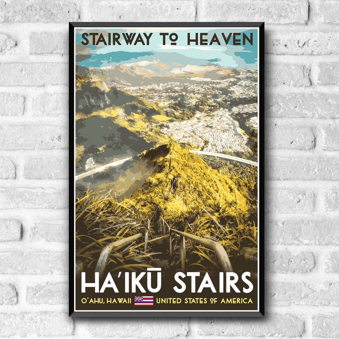 Haik Stairs Stairway To Heaven Wpa Style Vintage Style Travel Poster 8x10 12x18 18x24 24x36 4x6 Postcard Haiku Ladder Hawaii Retro Usa - Image 3