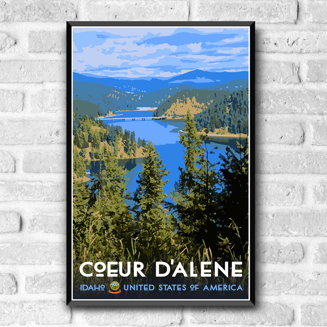 Coeur Dalene Idaho Vintage Style Travel Poster 8x10 12x18 18x24 24x36 4x6 Postcard Wpa Style Mountains Usa Art Print - Image 3