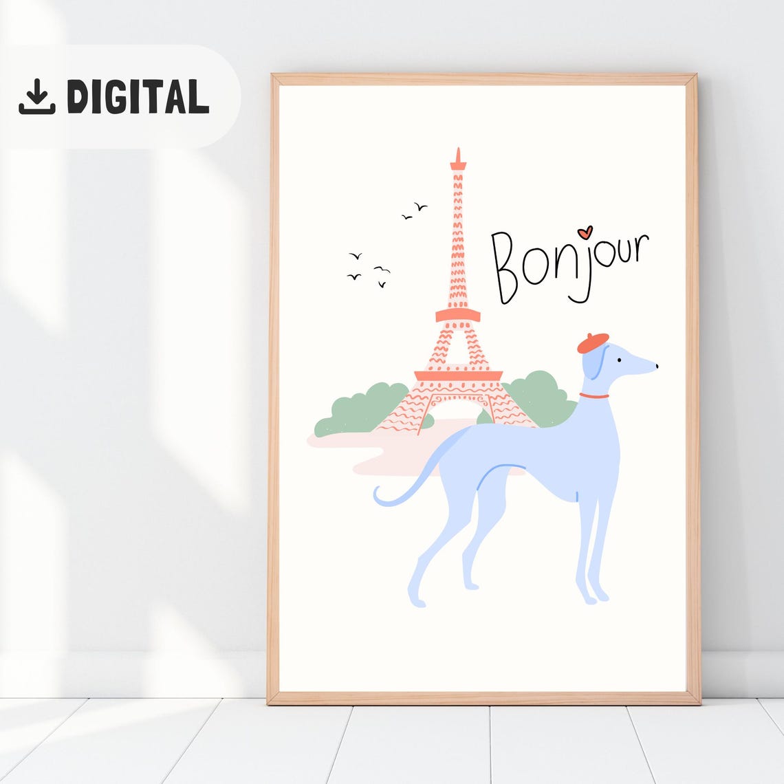 Bonjour French Prints Vintage Paris Wall Art Dog French Decor Eiffel Tower Parisian Art Print Europe Travel Print France Home Decor - Image 2