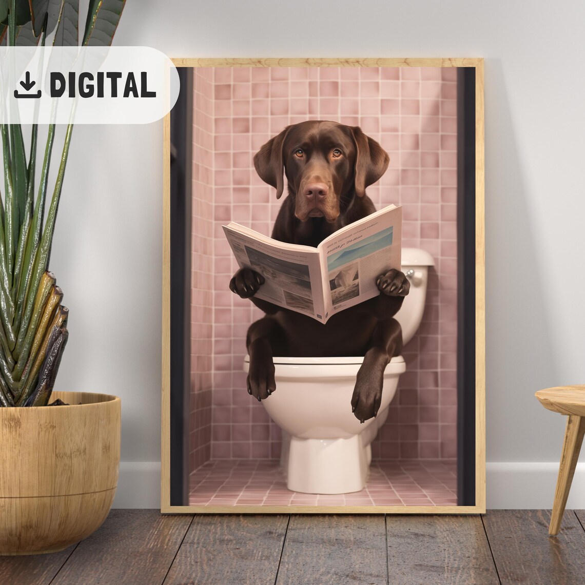 Chocolate Labrador Reading Newspaper on Toilet Funny Dog Poster - Image 2