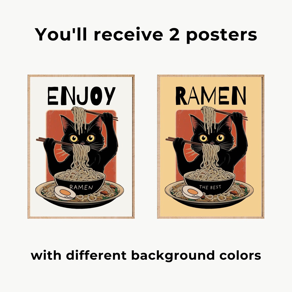Ramen The Best Black Cat Chopsticks Retro Foodie Poster Gift - Image 2