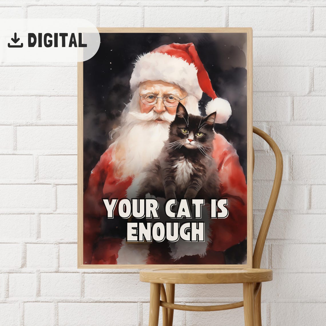 Santa Claus Black Cat Your Cat Is Enough Quote Christmas Poster - Image 2