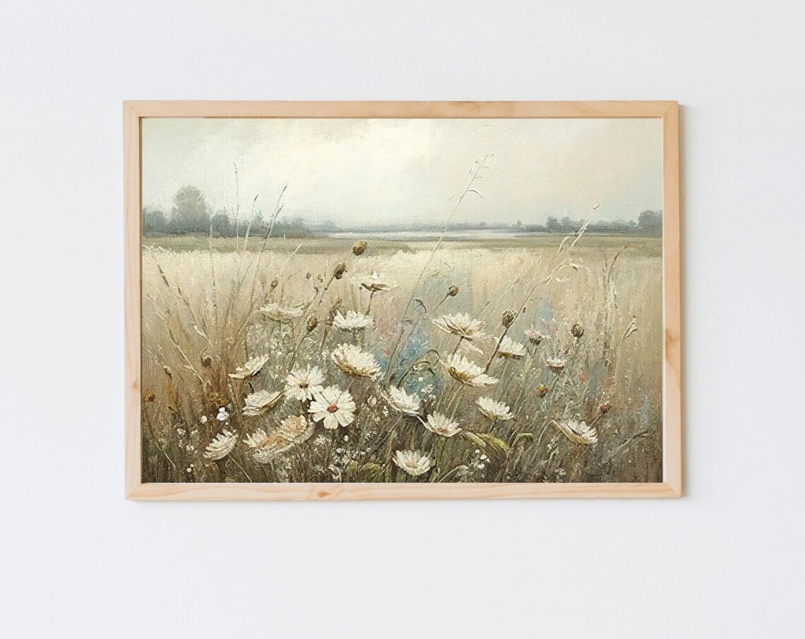 Wildflower Meadow Vintage Oil Painting Soft Neutral Nature Poster