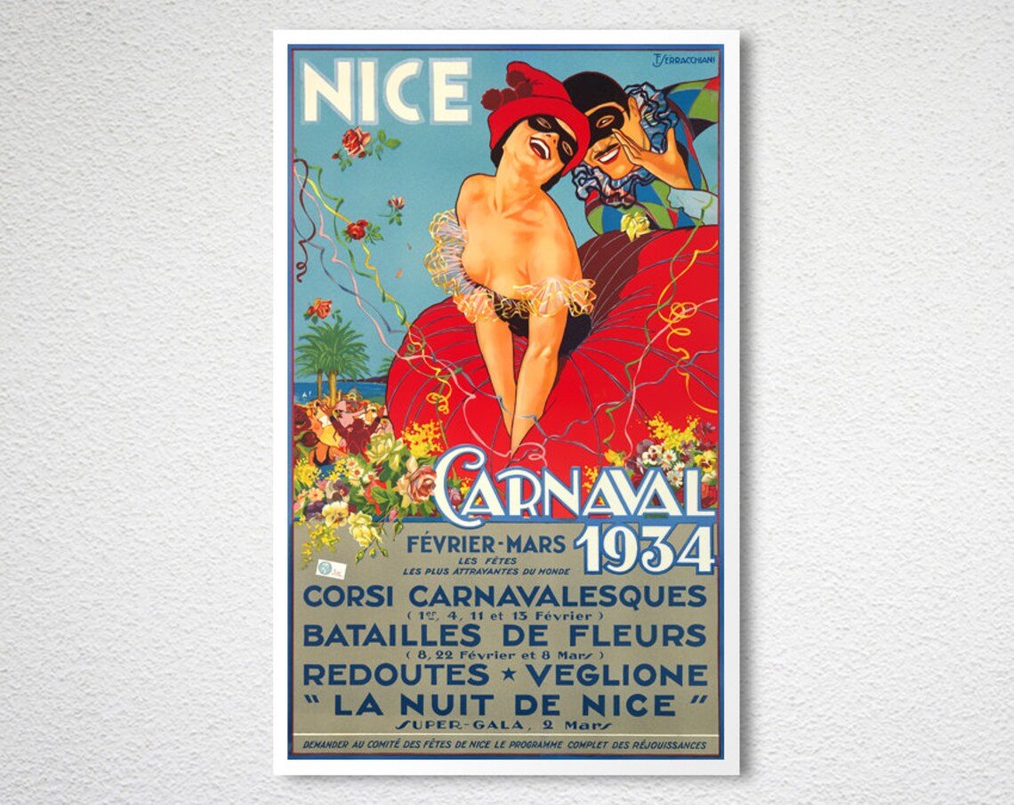 Nice Carnaval 1934 France Vintage Travel Poster - Image 2