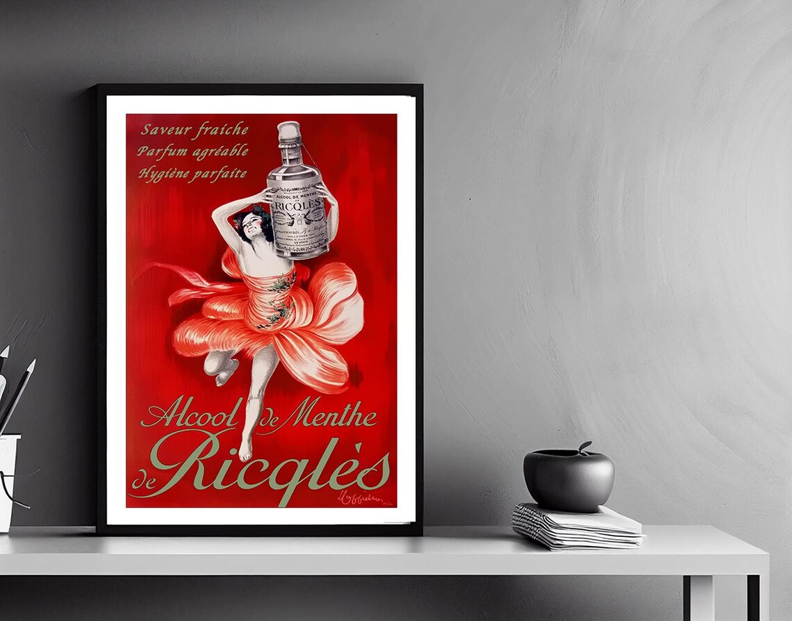 Alcool de Menthe de Ricqles Vintage French Mint Liqueur Poster - Image 2