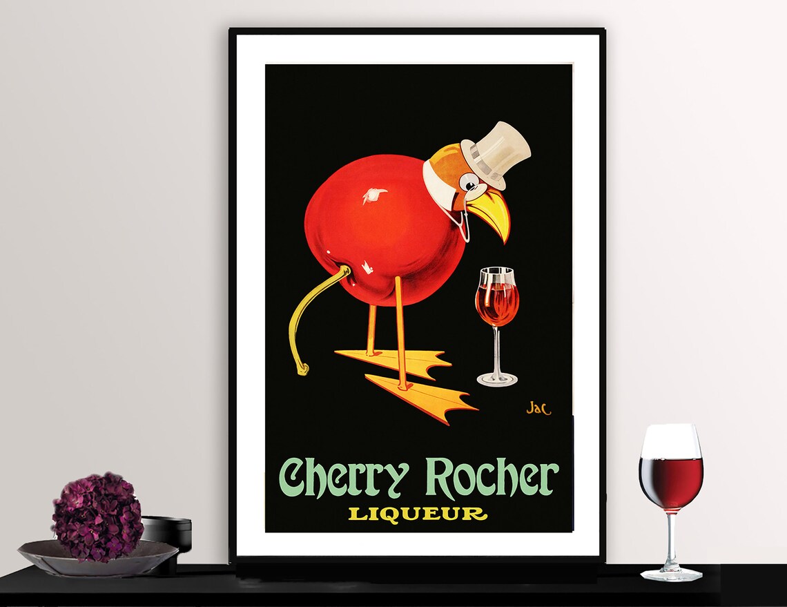 Cherry Rocher Liqueur Vintage Beverage Art Poster