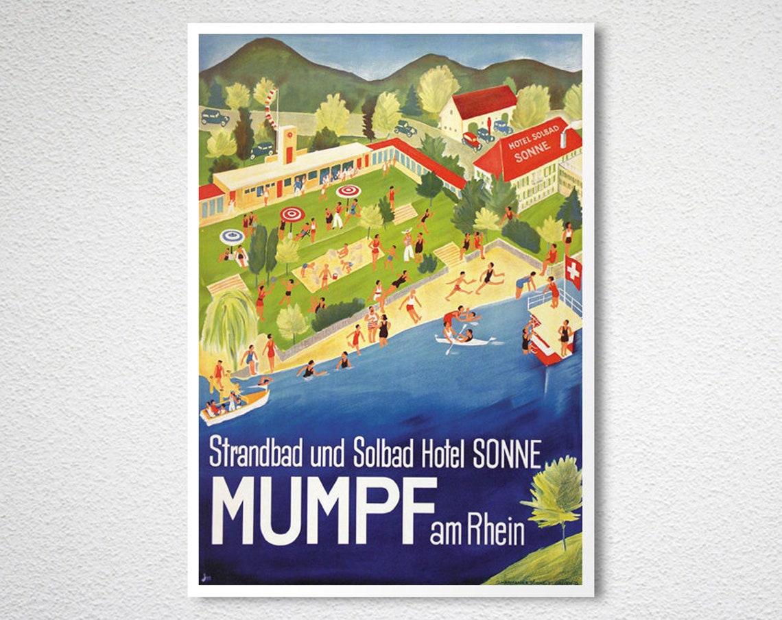 Hotel Sonne Mumpf am Rhein Beach Resort Vintage Travel Poster - Image 2