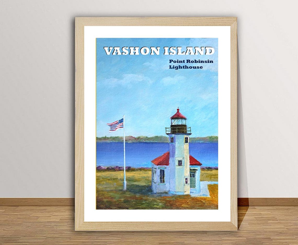 Vashon Island Lighthouse Coastal Scene Pacific Northwest Travel Poster
