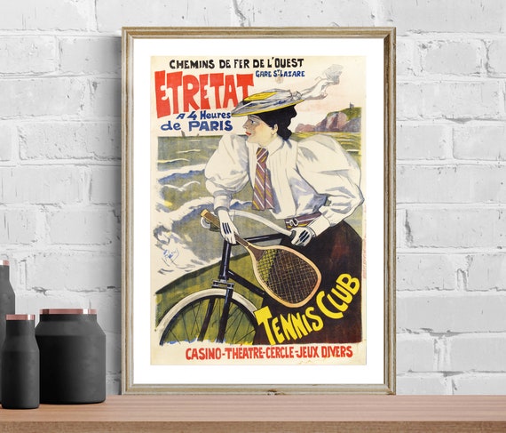 Etratat Tennis Club Vintage Travel Poster Tennis Lovers Sport Poster Gift Idea Wall Decor