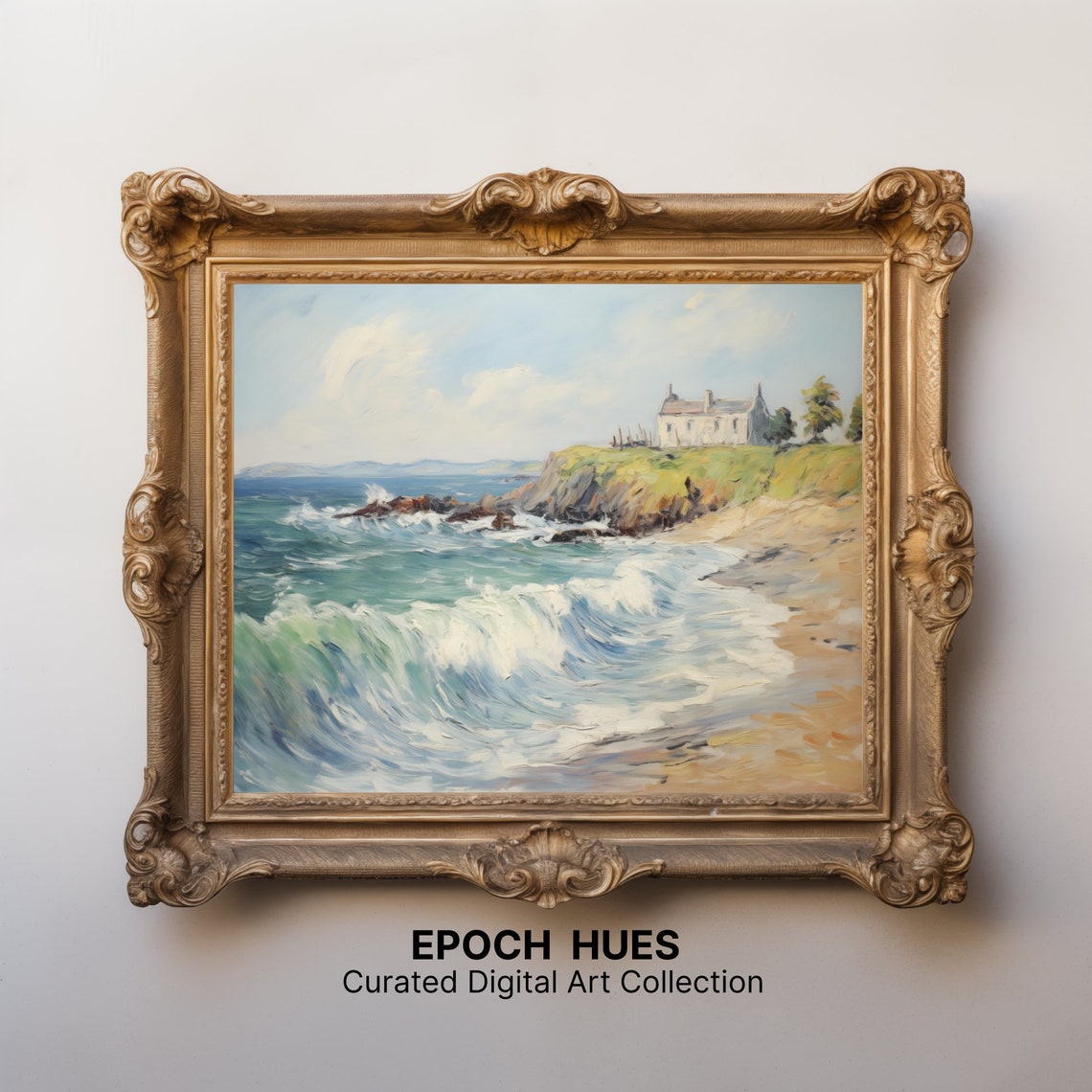 Coastal Cliff Cottage Ocean Waves Impressionist Seascape Poster - Image 2
