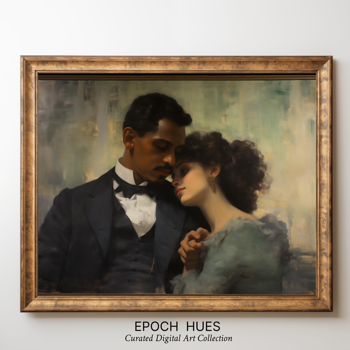 Tender Couple Embrace Romantic Vintage Oil Style Love Poster