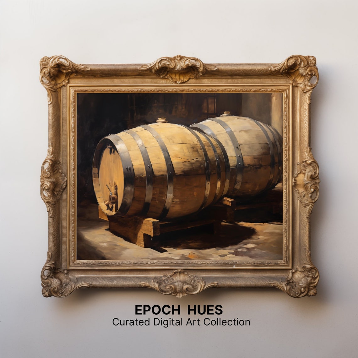 Wooden Wine Barrels in Dark Cellar Rustic Vintage Art Poster - Image 3