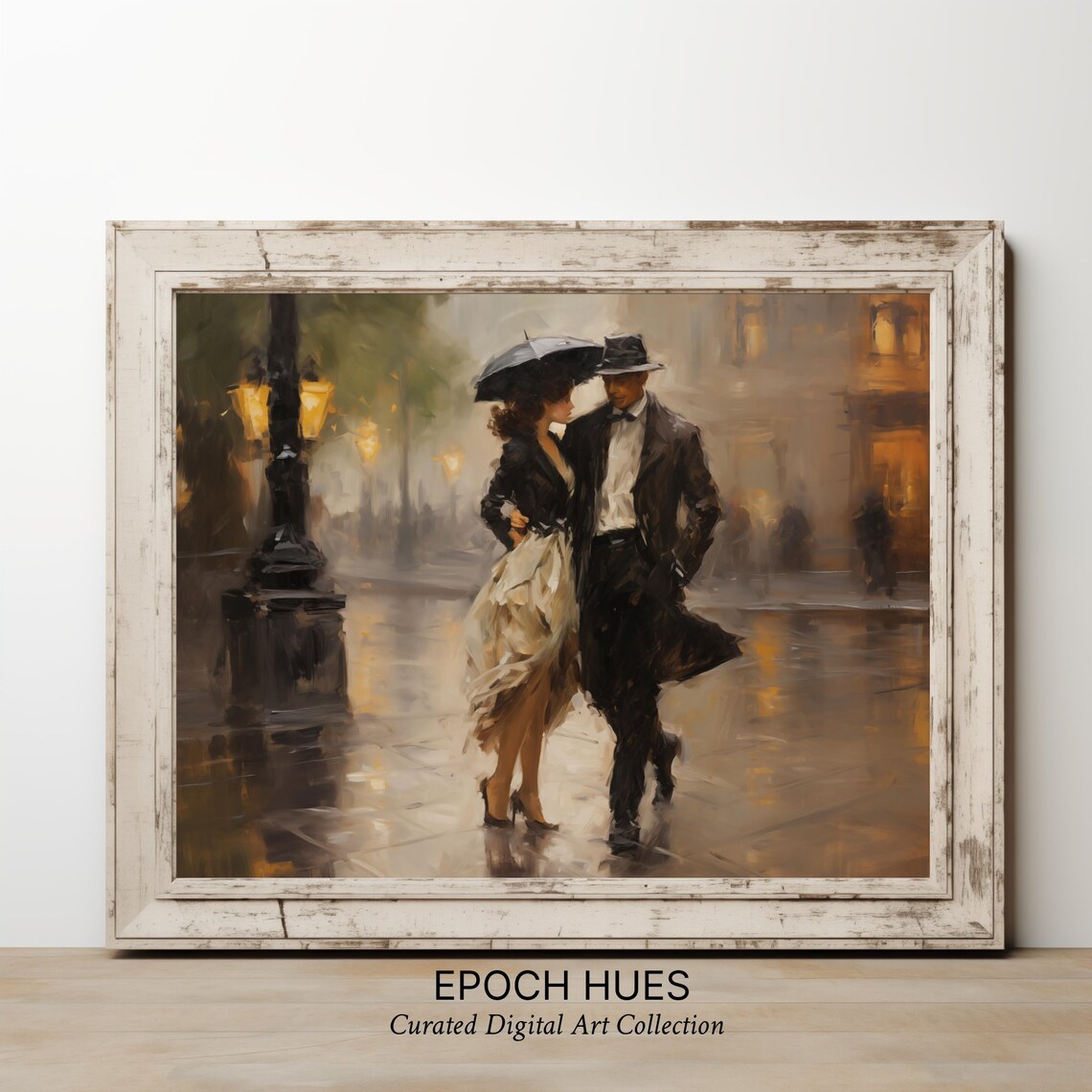 Romantic Couple Walking In Rain, Elegant Art Print - Image 3