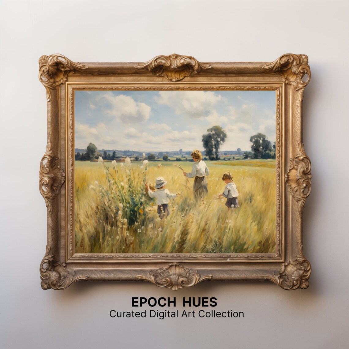 Mother and Children Picking Wildflowers in Wheat Field Poster - Image 3