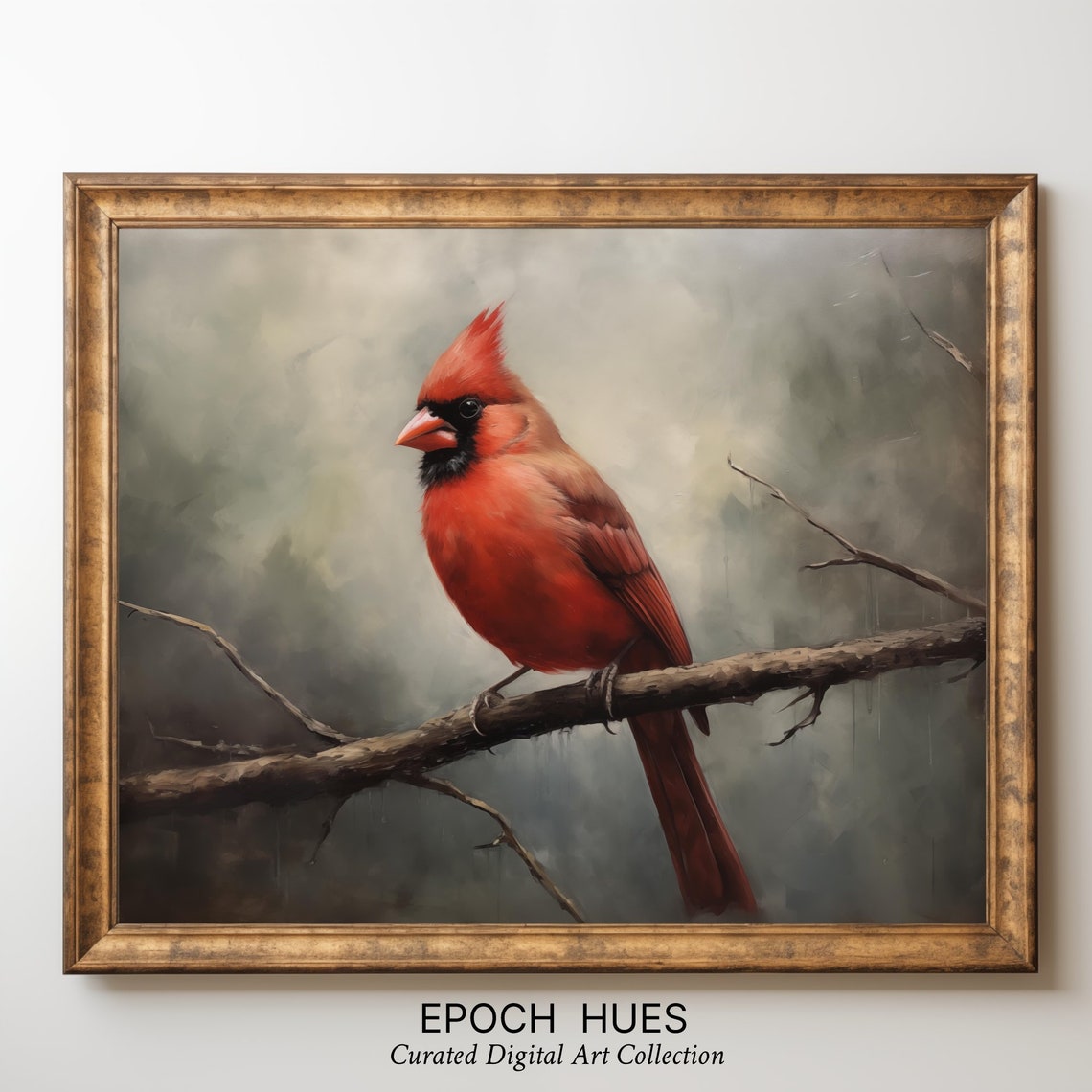 Vibrant Northern Cardinal Perched on Winter Branch Bird Poster
