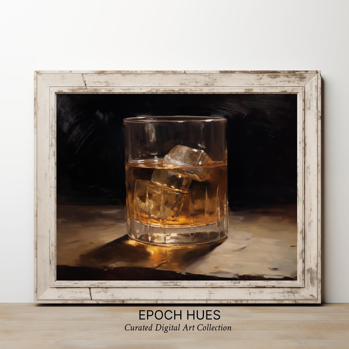 Whiskey Glass With Ice on Bar Top Moody Dark Still Life Poster - Image 2
