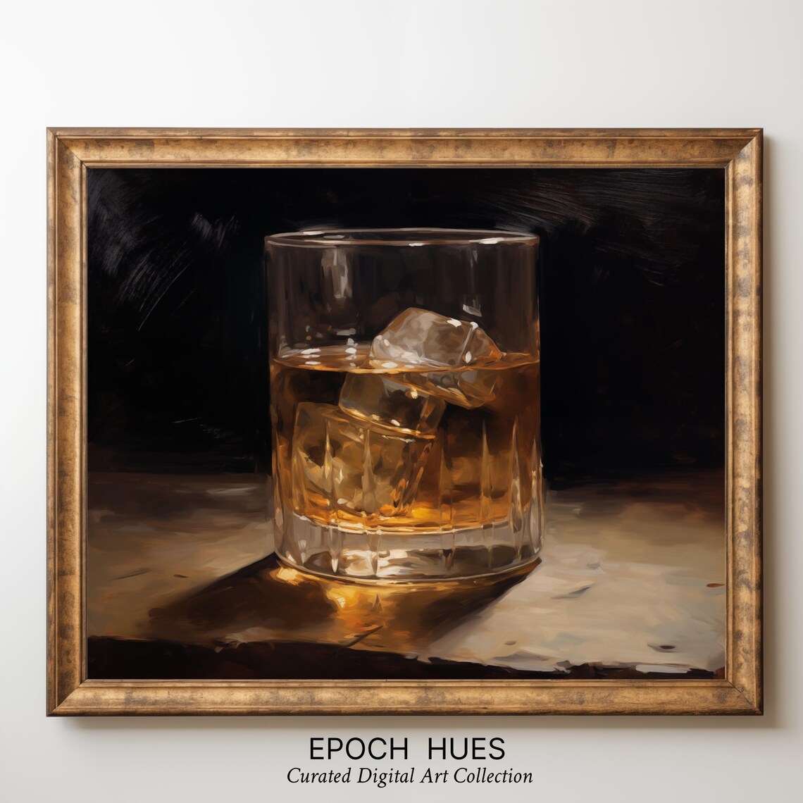 Whiskey Glass With Ice on Bar Top Moody Dark Still Life Poster - Image 3
