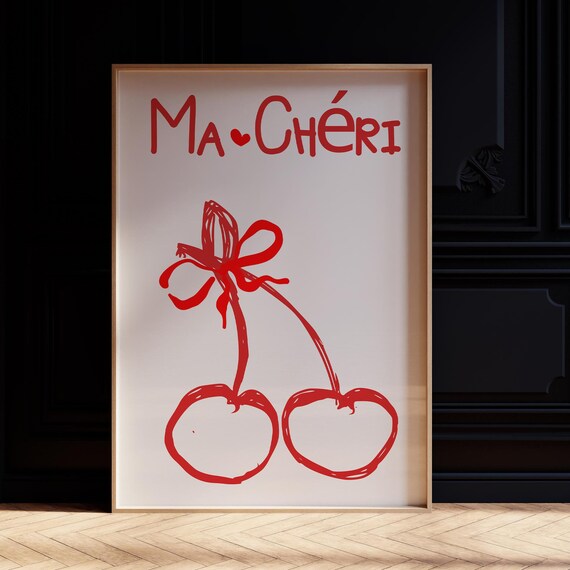 Ma Cheri Cherry Print My Darling French Coquette Cherry Poster Feminine Print French Aesthetic French Wall Print